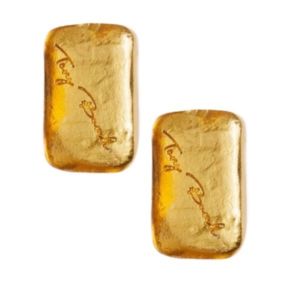 Tory Burch Torsade Gold Block Earrings with egraved TB / Dustbag Included / NWT